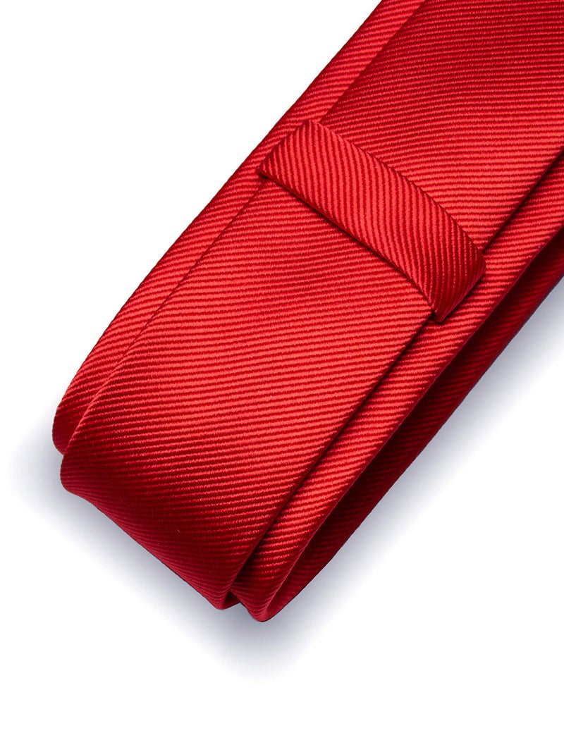 JEMYGINS 2.4" Red Skinny Tie and Pocket Square with Tie Clip Silk slim Necktie Sets for Men - Image 2